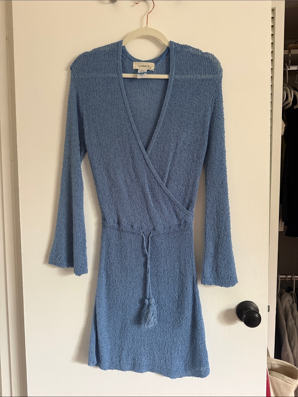 l*space Blue Textured Wrap Beach Dress with Tassel Waist